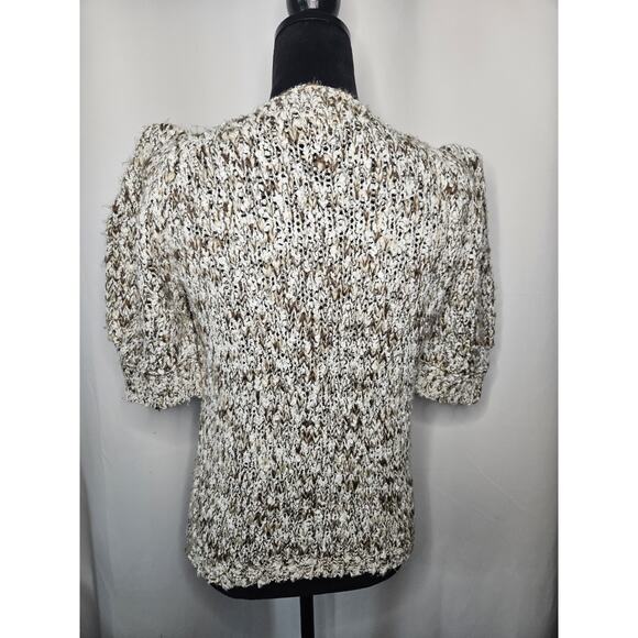 Vintage 80s Chunky Knit Puff 3/4 Sleeve Sweater Crewneck Pullover Small Retro - Picture 3 of 9